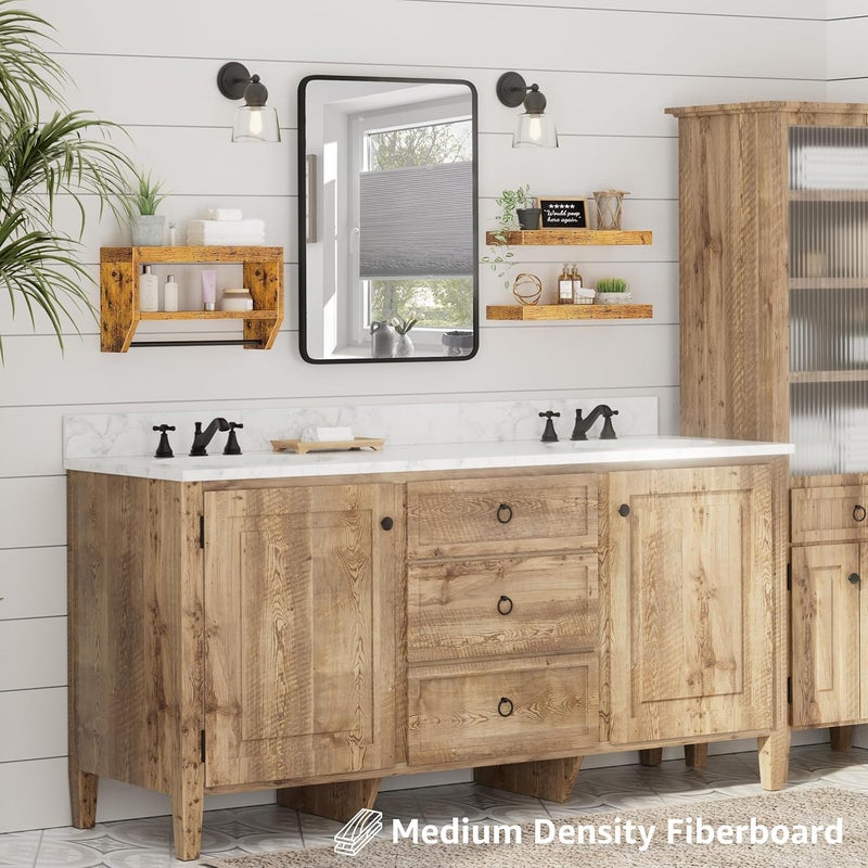 QEEIG Bathroom Floating Shelves for Wall - Shelf Over Toilet Paper Storage Farmhouse 16 inch Set of 3, Rustic Brown (028-40BN3) - Image 5