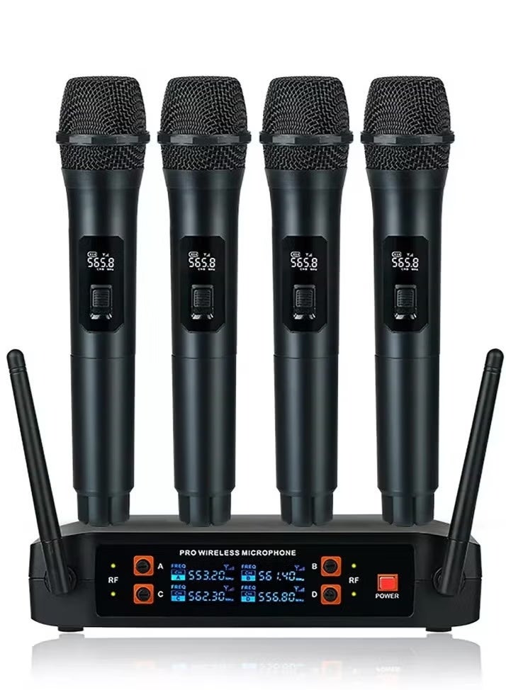 Wireless Handheld Microphone Set of 4 for Karaoke and Events, 4-Channel VHF Metal Dynamic Mics with Noise Reduction, Long Range up to 200ft, Rechargeable 8–12 Hour Battery - Image 1