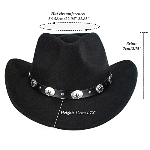 Mealah Women & Men Felt Western Cowboy Hat Classic Roll Up Brim Belt Buckle Cowgirl Fedora (M) - Image 2