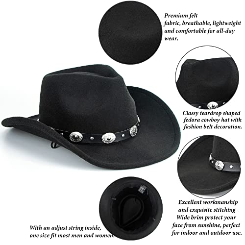 Mealah Women & Men Felt Western Cowboy Hat Classic Roll Up Brim Belt Buckle Cowgirl Fedora (M) - Image 3