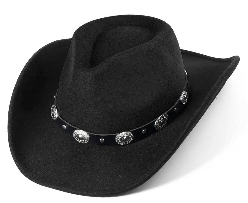 Mealah Women & Men Felt Western Cowboy Hat Classic Roll Up Brim Belt Buckle Cowgirl Fedora (M) - Image 1