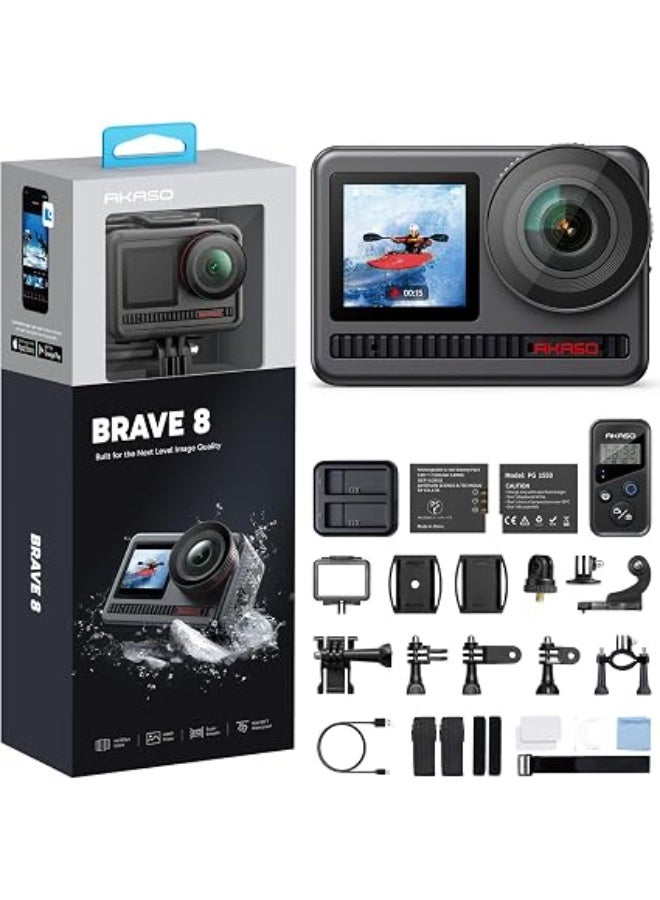 أكاسو AKASO Brave 8 4K60FPS Action Camera 33ft Waterproof Underwater Camera | 48MP Photo SuperSmooth Stabilization Touch Screen Sports Camera 5X Zoom 8X Slo-mo Remote Control with Helmet Accessories - Image 1