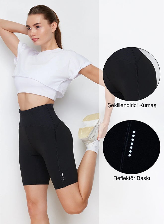 trendyol Black Matte Recovery Fabric Reflector Printed Knitted Sports Biker/Cyclist/Short Leggings  - Image 1