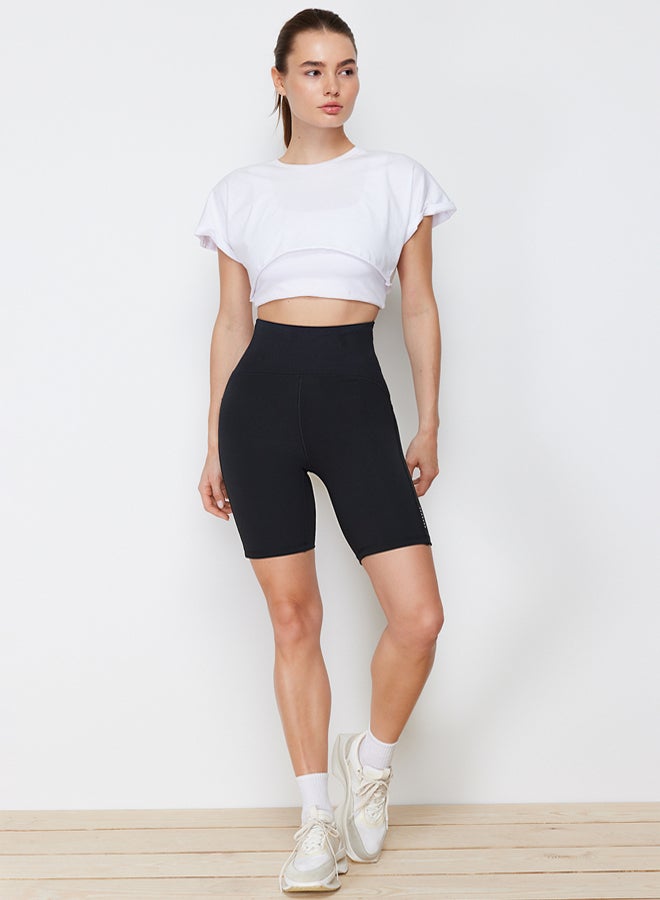 trendyol Black Matte Recovery Fabric Reflector Printed Knitted Sports Biker/Cyclist/Short Leggings  - Image 5