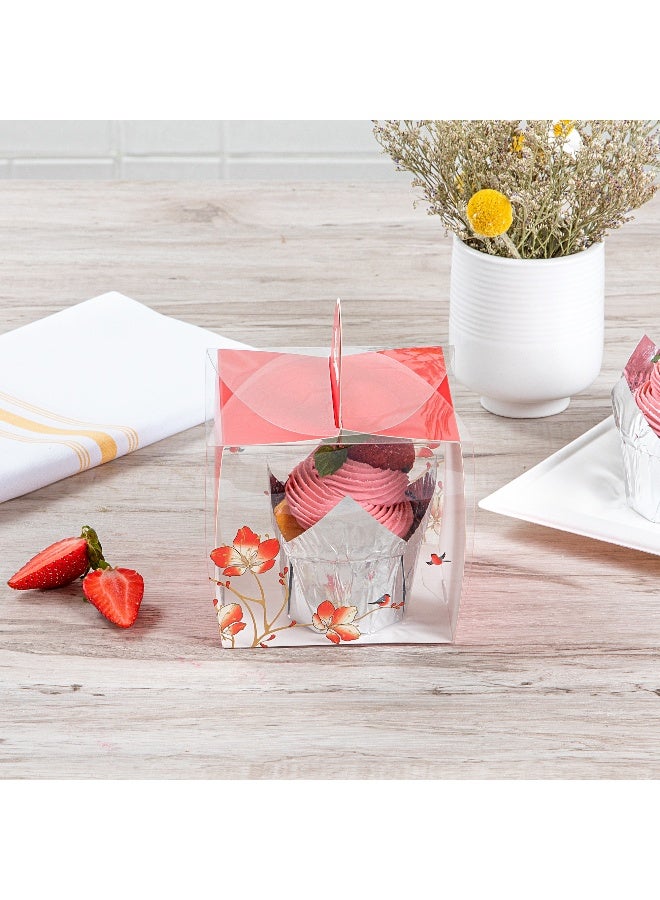 Restaurantware 4 Inch x 4.25 Inch Individual Cupcake Boxes, 100 Disposable Cupcake Display Boxes - With Handle, Bird Accent, Clear Plastic Single Cupcake Containers, For Weddings Or Birthdays - Image 4