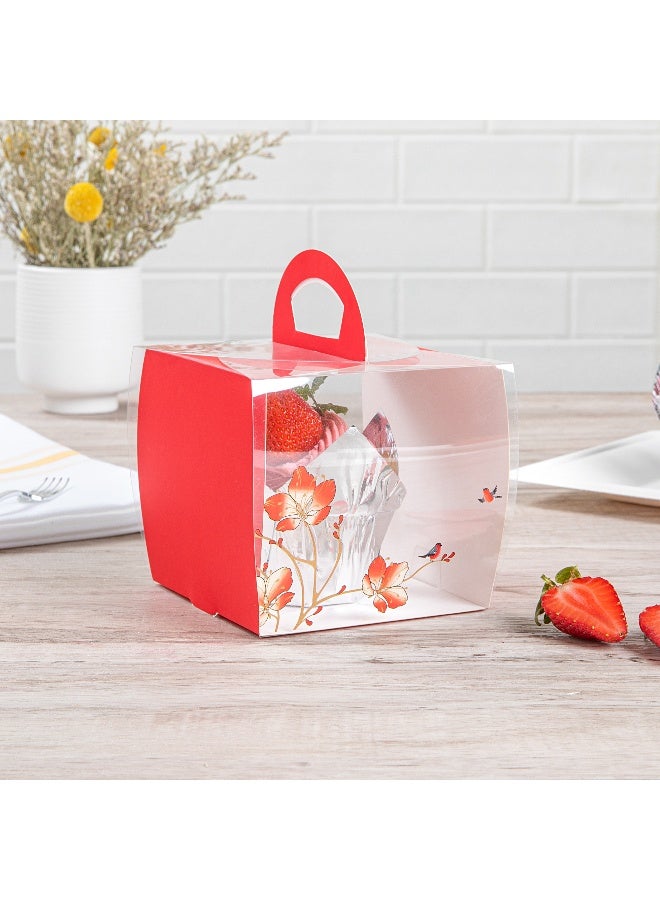 Restaurantware 4 Inch x 4.25 Inch Individual Cupcake Boxes, 100 Disposable Cupcake Display Boxes - With Handle, Bird Accent, Clear Plastic Single Cupcake Containers, For Weddings Or Birthdays - Image 3
