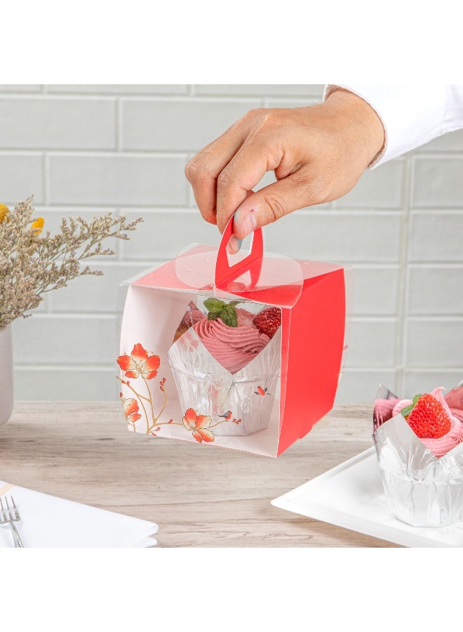 Restaurantware 4 Inch x 4.25 Inch Individual Cupcake Boxes, 100 Disposable Cupcake Display Boxes - With Handle, Bird Accent, Clear Plastic Single Cupcake Containers, For Weddings Or Birthdays - Image 5