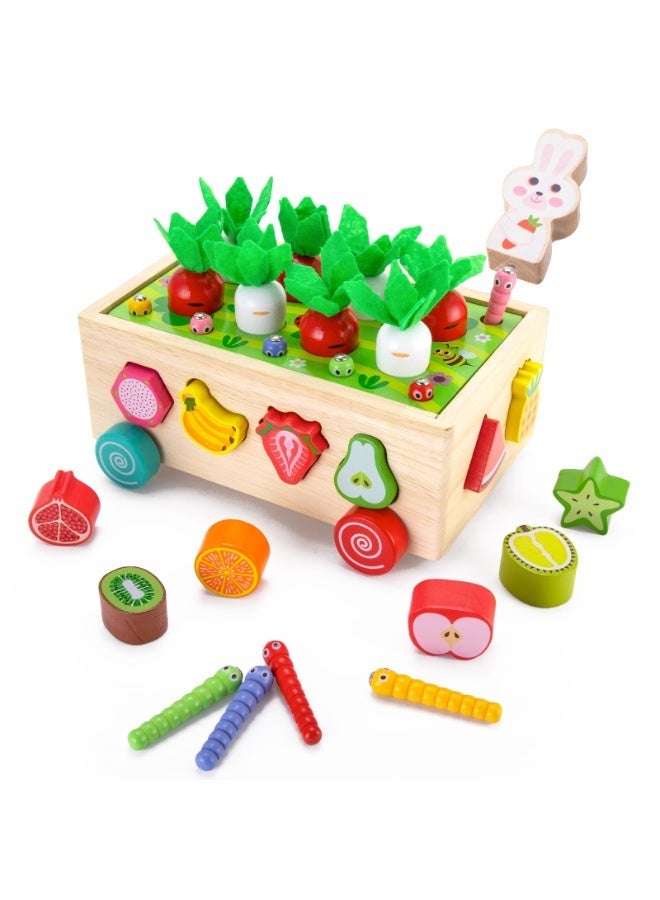 unikbebe Montessori Wooden 7-in-1 Preschool Farm Game – Shape Sorting, Fruit & Vegetable Harvest, Pull Cart, Worm Fishing, Color & Number Matching Toy – Fine Motor Skill Educational Toy for Toddlers Boys Girls - Image 1