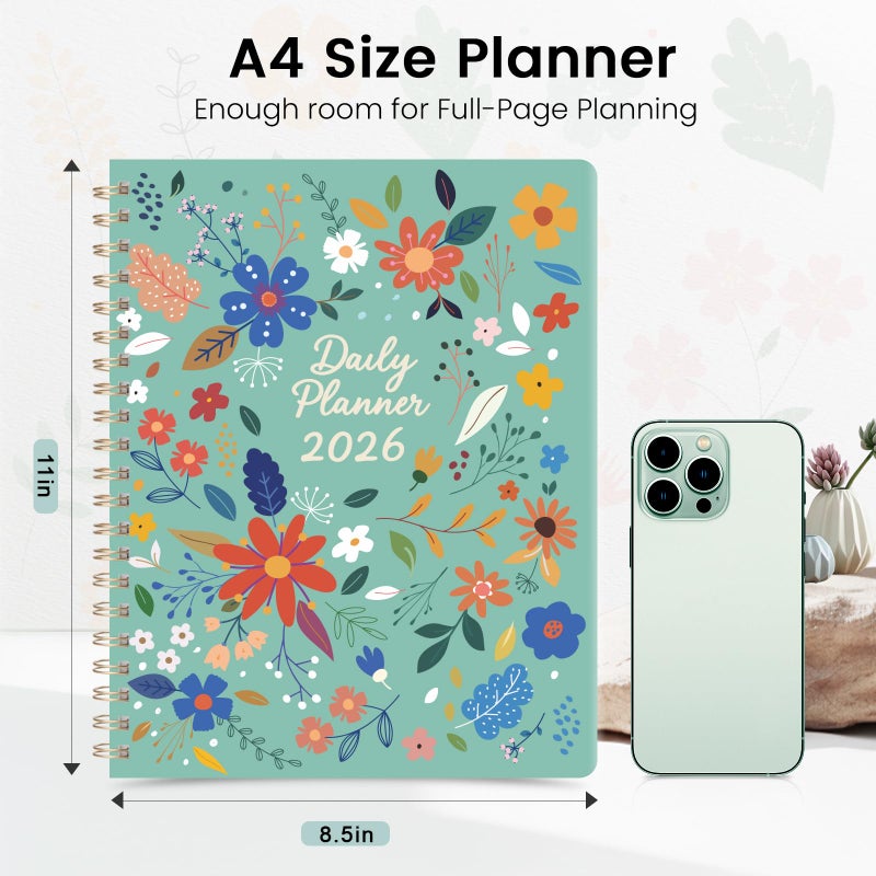 Oucaru 2026 Daily Planner, A4 Spiral Notebook with Monthly Calendar & Hourly Schedule for Goal Setting, Appointment Scheduling, 8.5"x11" Productivity Notebook for Work and Personal Use - Image 3