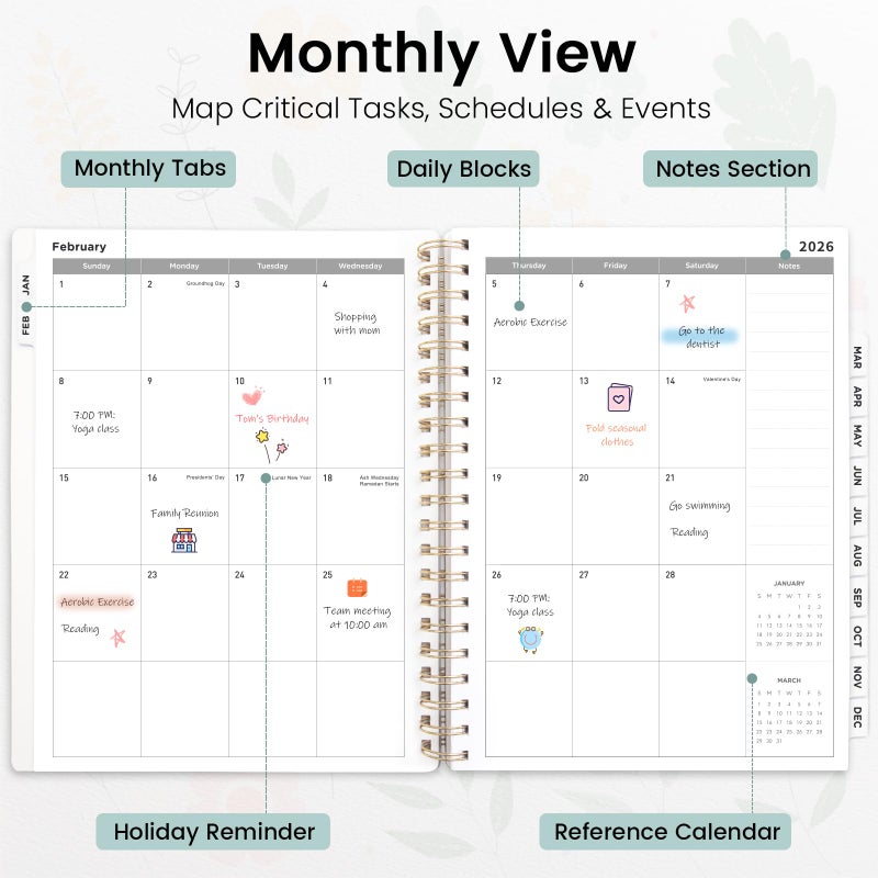 Oucaru 2026 Daily Planner, A4 Spiral Notebook with Monthly Calendar & Hourly Schedule for Goal Setting, Appointment Scheduling, 8.5"x11" Productivity Notebook for Work and Personal Use - Image 4