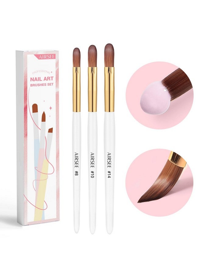 AIRSEE مجموعة فرش أظافر أكريليك AIRSEE 3 قطع، مقاس 8/10/14 فرش أظافر للمبتدئين والمحترفين لتطبيق الأكريليك، تمديد فن الأظافر بمسحوق الأكريليك ونحت الأظافر ثلاثي الأبعاد، فرش أظافر نايلون 3A+ - Image 1