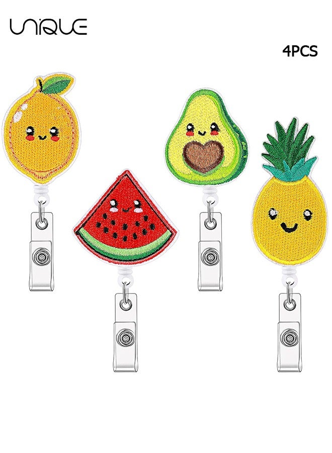 Unique 4 Pieces Retractable Badge Reel Retractable Badge Holder with Swivel Alligator Clip Felt Embroidered ID Badge Reel for Nurse Badge Reel for Doctor Office Worker (Cute Style)  - Image 1