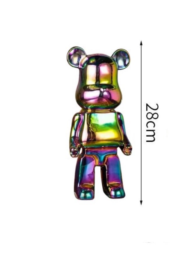 تمثال لعبة الدب الفني الزخرفي 28 × 10 سم، بنك عملة متعدد الاستخدامات، لون قوس قزح. - Image 2