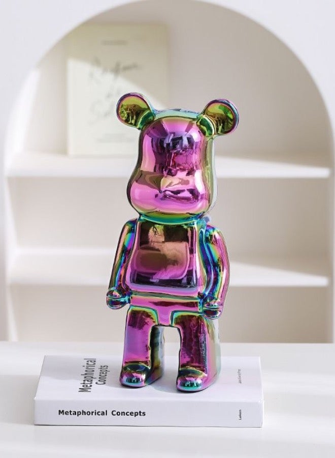 تمثال لعبة الدب الفني الزخرفي 28 × 10 سم، بنك عملة متعدد الاستخدامات، لون قوس قزح. - Image 3