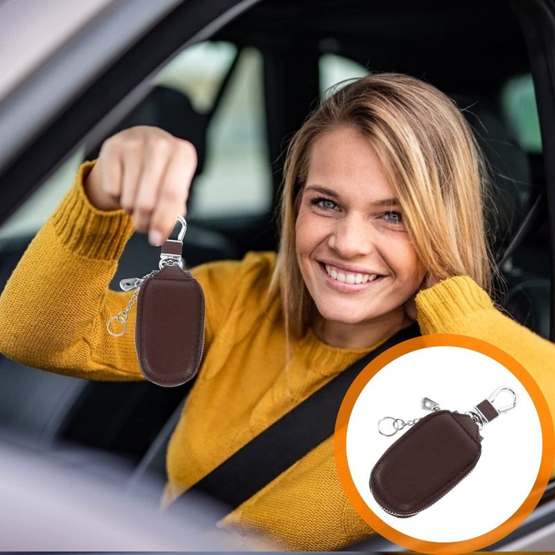 Zinc Alloy Leather Car Key Case Key Storage Pouch Scratch Proof Zipper Bag - Image 5