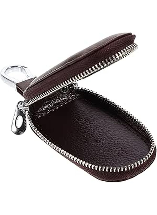 Zinc Alloy Leather Car Key Case Key Storage Pouch Scratch Proof Zipper Bag - Image 1
