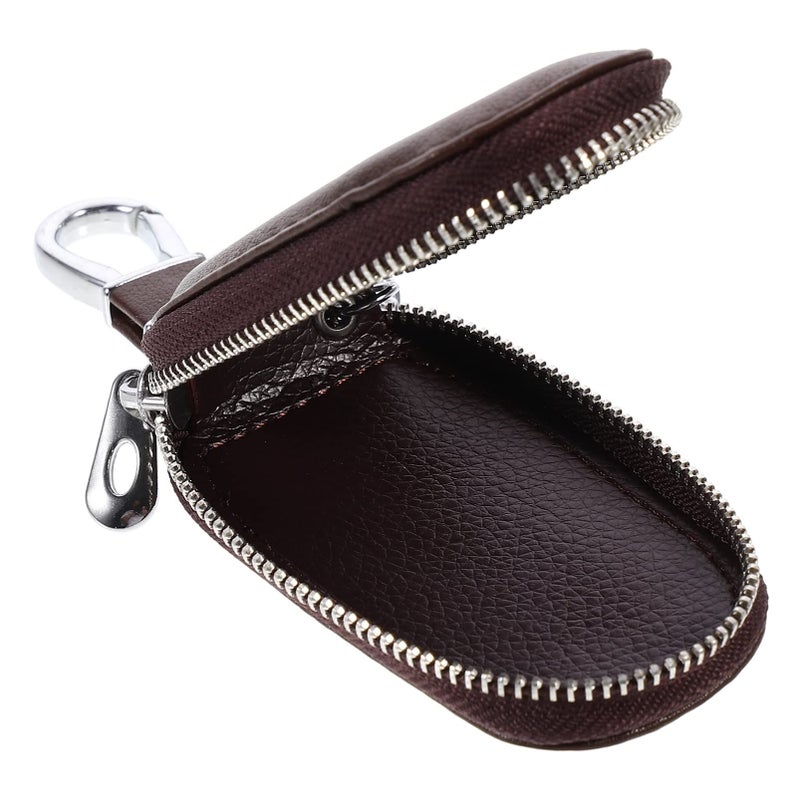 Zinc Alloy Leather Car Key Case Key Storage Pouch Scratch Proof Zipper Bag - Image 2