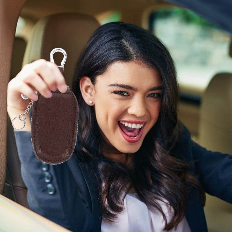 Zinc Alloy Leather Car Key Case Key Storage Pouch Scratch Proof Zipper Bag - Image 3