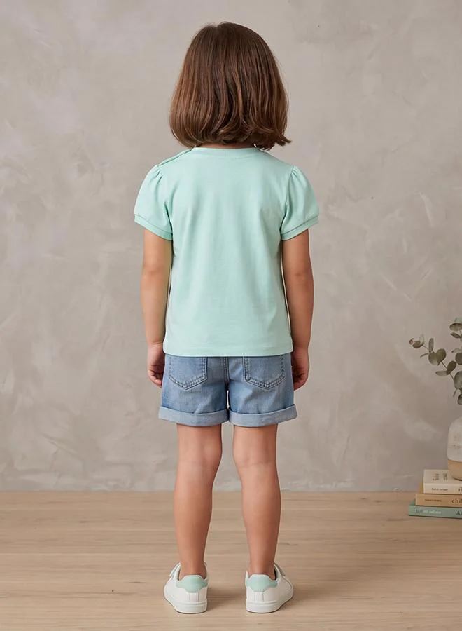 أطفال وأكثر Babies & More Newborn Girls Navy Blue Short Sleeve T-Shirt