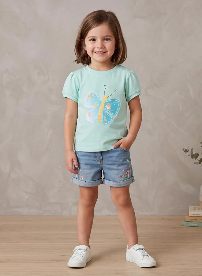 أطفال وأكثر Babies & More Newborn Girls Navy Blue Short Sleeve T-Shirt