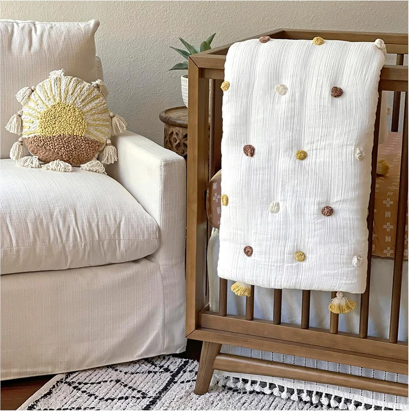 Crane BABY Crane Baby Sunshine Pillow Cover - Round Decorative Pillow for Nursery
