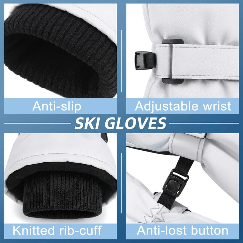 FEILOONG Winter Gloves Women, Snow Gloves Waterproof Touchscreen Windproof, Breathable Thermal Warm Gloves for Skiing Running Cycling Snowboarding, White - Image 5