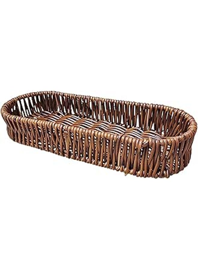 Small Oval Woven Rattan Bread Basket 24x9 5x4cm Compact Snack Storage Tray And Cutlery Organizer For Kitchen Countertop And Picnic Use - Image 1