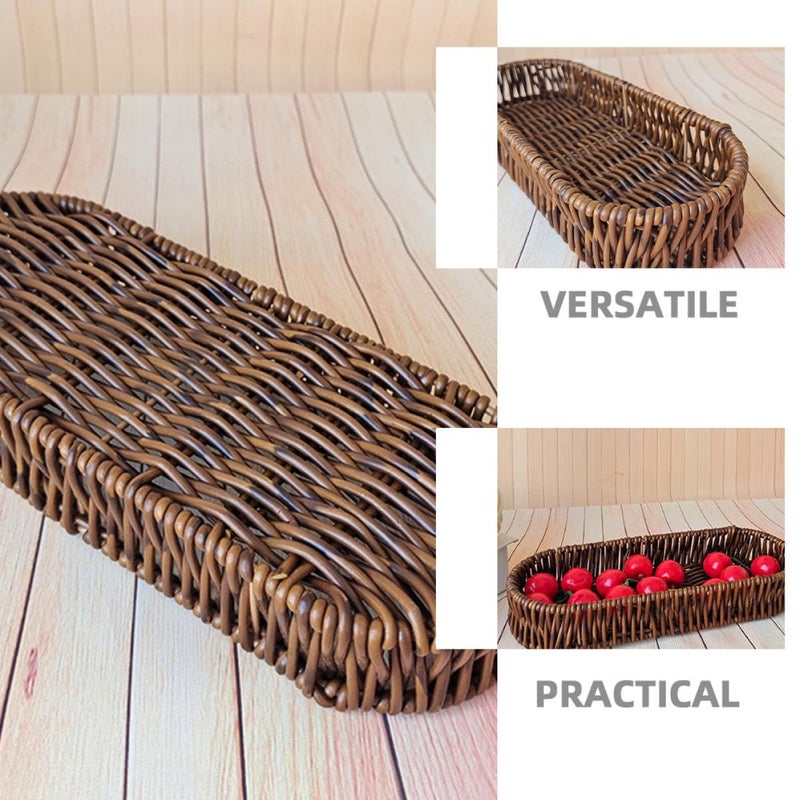 Small Oval Woven Rattan Bread Basket 24x9 5x4cm Compact Snack Storage Tray And Cutlery Organizer For Kitchen Countertop And Picnic Use - Image 4