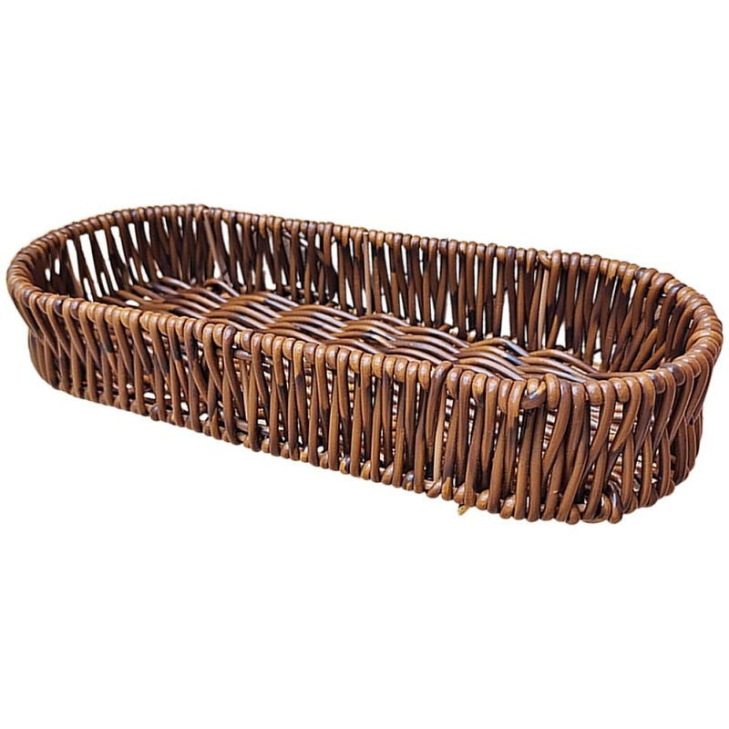 Small Oval Woven Rattan Bread Basket 24x9 5x4cm Compact Snack Storage Tray And Cutlery Organizer For Kitchen Countertop And Picnic Use - Image 2
