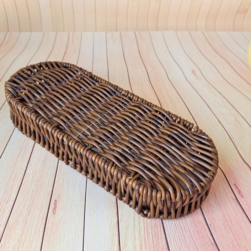 Small Oval Woven Rattan Bread Basket 24x9 5x4cm Compact Snack Storage Tray And Cutlery Organizer For Kitchen Countertop And Picnic Use - Image 5