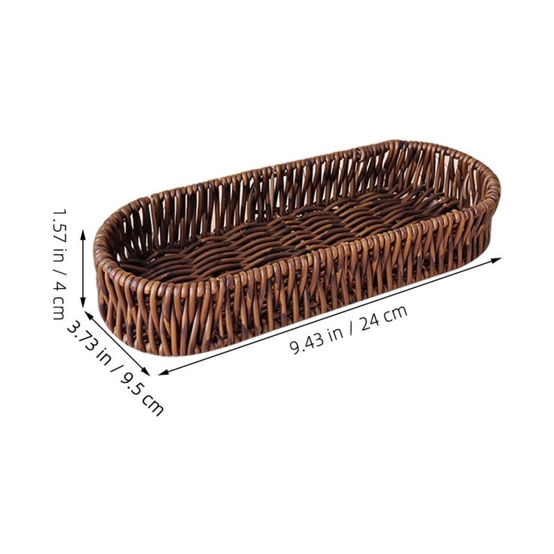 Small Oval Woven Rattan Bread Basket 24x9 5x4cm Compact Snack Storage Tray And Cutlery Organizer For Kitchen Countertop And Picnic Use - Image 3