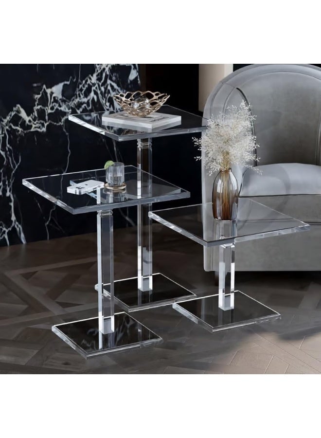 Horoof Market Horoof Home® Acrylic Presentation Table Set – Modern Clear 3-Piece Nesting Side Tables, Durable Glass Look with Sleek Design for Living Rooms, Bedrooms, and Offices  - Image 1