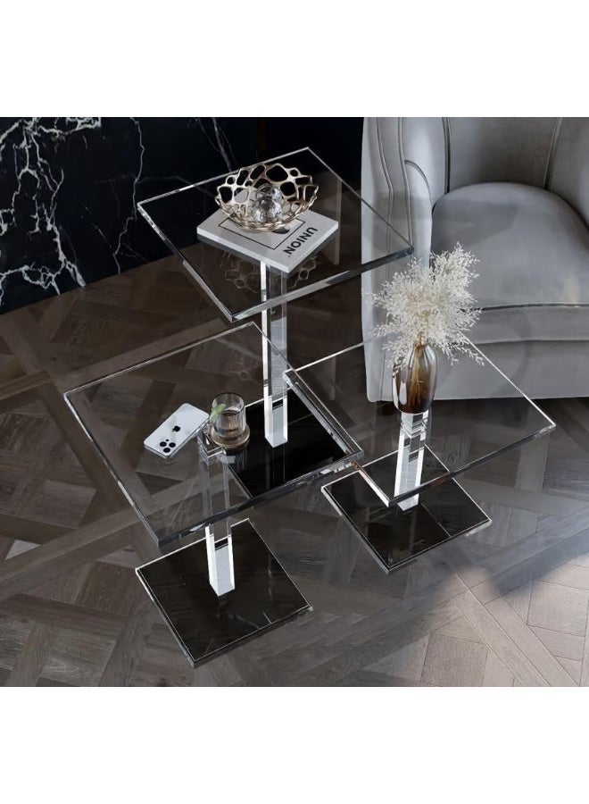 Horoof Market Horoof Home® Acrylic Presentation Table Set – Modern Clear 3-Piece Nesting Side Tables, Durable Glass Look with Sleek Design for Living Rooms, Bedrooms, and Offices  - Image 2
