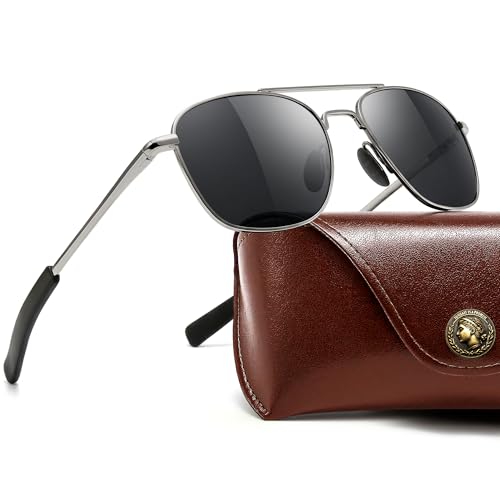 SUNGAIT Real Glass Lens Sunglasses for Men and Women Military Style Pilot Aviator HD Shades with Upgraded Spring Hinge Bayonet Temples - Image 1