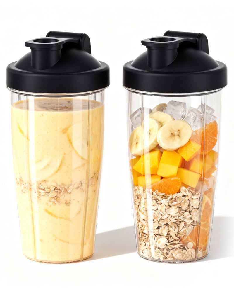 ICUCINA 28 Oz Blender Cup Replacement with ToGo Lids Cups for Protein Shakes BPA Free Smoothie Cups Pack of 2