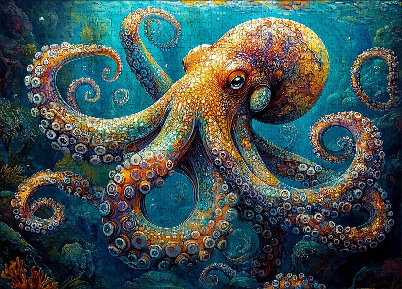 Lirches 1000 Piece Puzzle for Adults Deep Blue Octopus Jigsaw Puzzle Intricate Underwater Art Adult Challenge Includes Poster Storage Box - Image 3