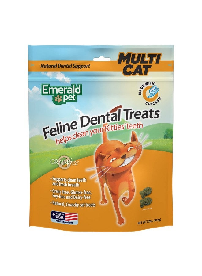 Emerald Pet Feline Dental Treats  Tasty And Crunchy Cat Dental Treats Grain Free  Natural Dental Treats To Clean Cat Teeth, Freshen Cat Breath, And Reduce Plaque And Tartar Buildup  Chicken Treats, 32 Oz - Image 1