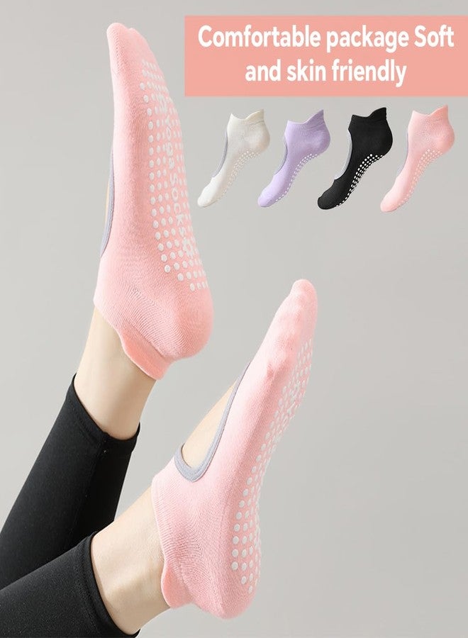 برو بيروس جوارب بروبروس® النسائية المانعة للانزلاق لتمارين البيلاتس واليوغا، 4 أزواج من الجوارب المانعة للانزلاق ذات الجزء العلوي المفتوح والمسامي، مصنوعة من مزيج القطن والبوليستر الماص للرطوبة، متعددة الألوان، جوارب رياضية أرضية مضادة للانزلاق مناسبة لليوغا والباريه والمنزل - Image 5