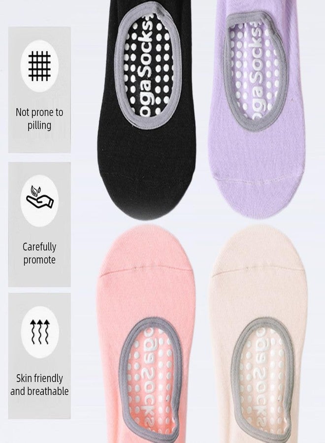 برو بيروس جوارب بروبروس® النسائية المانعة للانزلاق لتمارين البيلاتس واليوغا، 4 أزواج من الجوارب المانعة للانزلاق ذات الجزء العلوي المفتوح والمسامي، مصنوعة من مزيج القطن والبوليستر الماص للرطوبة، متعددة الألوان، جوارب رياضية أرضية مضادة للانزلاق مناسبة لليوغا والباريه والمنزل - Image 3