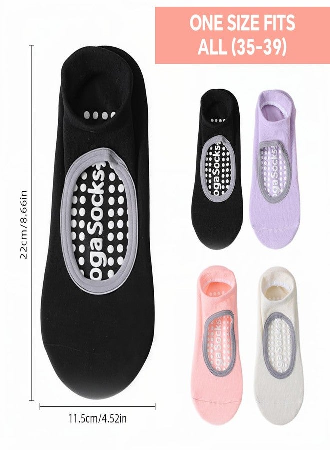 برو بيروس جوارب بروبروس® النسائية المانعة للانزلاق لتمارين البيلاتس واليوغا، 4 أزواج من الجوارب المانعة للانزلاق ذات الجزء العلوي المفتوح والمسامي، مصنوعة من مزيج القطن والبوليستر الماص للرطوبة، متعددة الألوان، جوارب رياضية أرضية مضادة للانزلاق مناسبة لليوغا والباريه والمنزل - Image 2