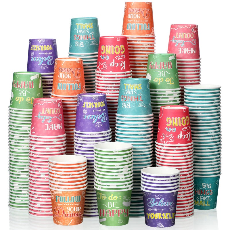 Skyley 600 Pack 3 oz Small Paper Cups Disposable Bathroom Cups Kids Mouthwash Mini Cold Beverage Drinking mugs for Party Home and Office Water Coolers(Inspirational Style) - Image 1