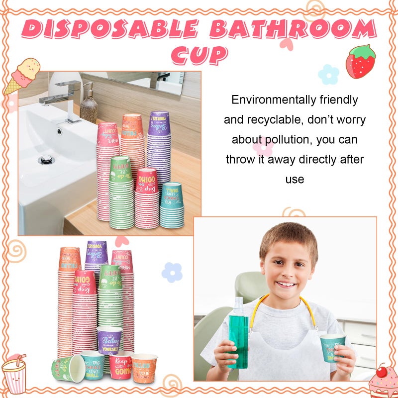 Skyley 600 Pack 3 oz Small Paper Cups Disposable Bathroom Cups Kids Mouthwash Mini Cold Beverage Drinking mugs for Party Home and Office Water Coolers(Inspirational Style) - Image 4