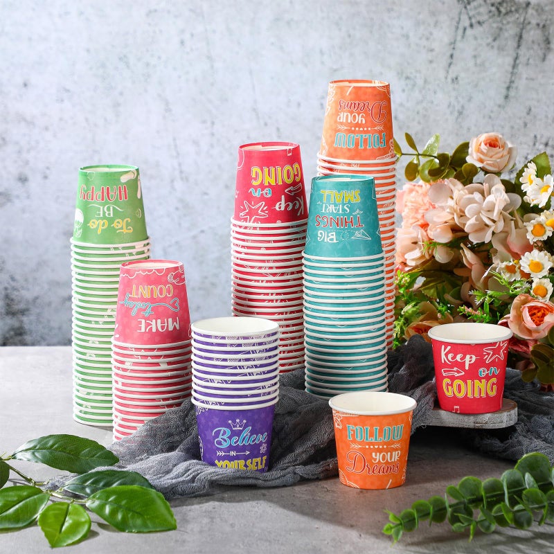 Skyley 600 Pack 3 oz Small Paper Cups Disposable Bathroom Cups Kids Mouthwash Mini Cold Beverage Drinking mugs for Party Home and Office Water Coolers(Inspirational Style) - Image 2