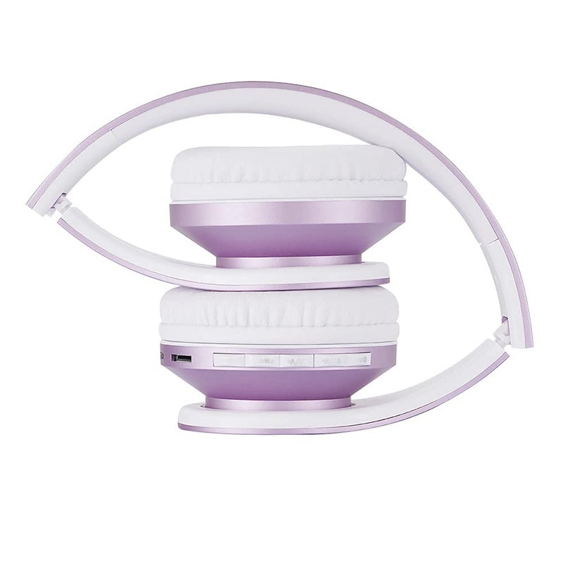 PowerLocus Wireless Bluetooth Over-Ear Stereo Foldable Headphones, Wired Headsets Rechargeable with Built-in Microphone for iPhone, Samsung, LG, iPad (Purple/White) - Image 5