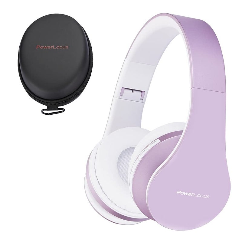 PowerLocus Wireless Bluetooth Over-Ear Stereo Foldable Headphones, Wired Headsets Rechargeable with Built-in Microphone for iPhone, Samsung, LG, iPad (Purple/White) - Image 1