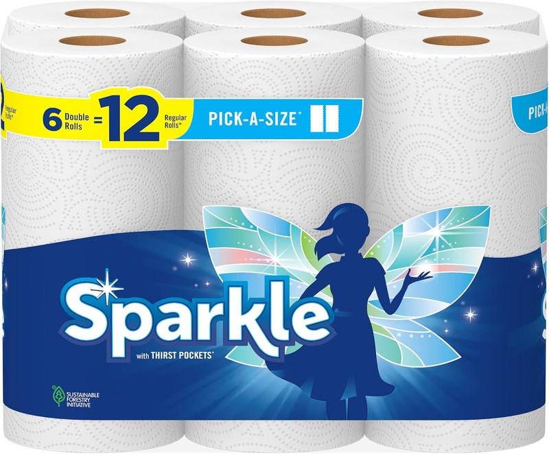 Sparkle Pick-A-Size Paper Towels, 6 Double Rolls (660 Sheets Total) - Strong 2-Ply Towels for Kitchen Cleanup and Everyday Messes - Image 1