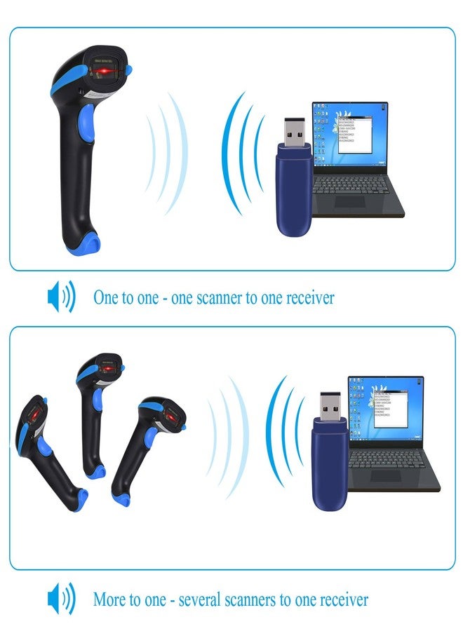WoneNice 2.4G Wireless Barcode Scanner – 1D Handheld Cordless Barcode Reader for Retail, Warehouse, Inventory – 100ft Range, Plug & Play – Compatible with Windows, Linux, POS (Blue) - Image 2