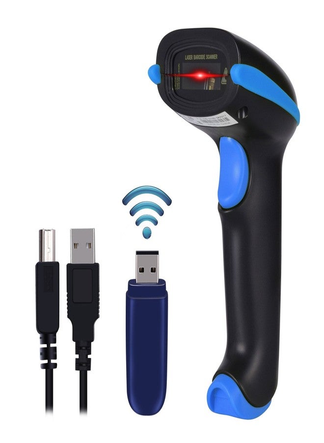 WoneNice 2.4G Wireless Barcode Scanner – 1D Handheld Cordless Barcode Reader for Retail, Warehouse, Inventory – 100ft Range, Plug & Play – Compatible with Windows, Linux, POS (Blue) - Image 1