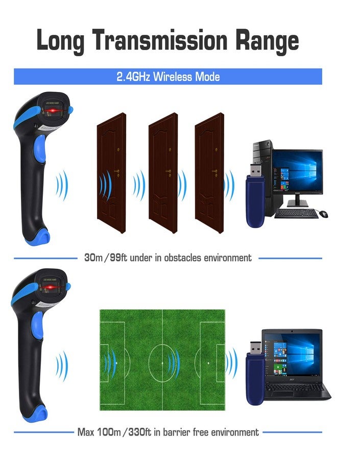 WoneNice 2.4G Wireless Barcode Scanner – 1D Handheld Cordless Barcode Reader for Retail, Warehouse, Inventory – 100ft Range, Plug & Play – Compatible with Windows, Linux, POS (Blue) - Image 4