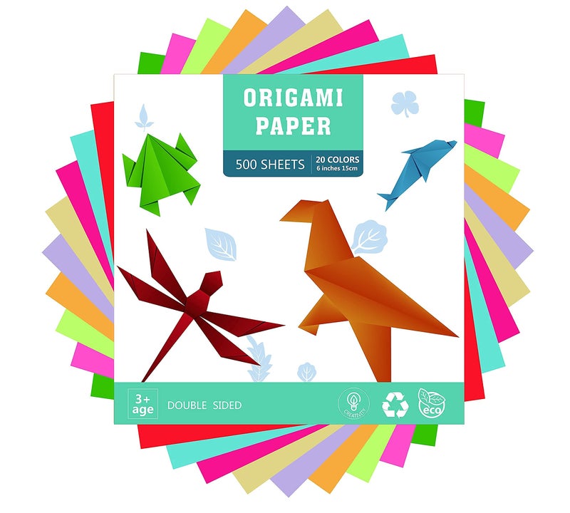 BUBU Origami Paper 6 Inches Square 500 Sheets 20 Vivid Colors Double Sided for Kids & Adults Arts and Crafts Projects - Image 4